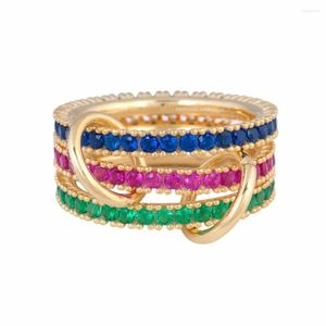 Обручальные кольца Оптовые золотые наполненные красным голубым зеленым CZ Eternity Stacking Band Кольца кольцы для женщин для женщин Европейская мода великолепная штраф