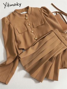 Zweiteiliges Kleid Yitimoky Sets Slim Rock Anzüge Büro Dame Mode Set Outfits Metallknopf 221010