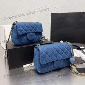 Denim Gold Crush Ball Mini Flap Square Bags 17cm/20cm Quilted GHW Crossbody Adjustable Shoulder Strap Vanity Cosmetic Case Ladies Fashipn Handbags