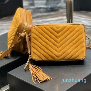 2022 Camera Bag Suded Leather Designer Removable Tassel Crossbody Y-Quilted Overstiching Cameras Metal Hardware Zipped Closure Shoulder Bag Purse