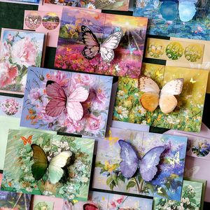 Gift Wrap 8 Styles Butterfly Dance On Paper Series Envelope Set Barock Oil M￥lning 3D Bronzing Greeting Card Sticker