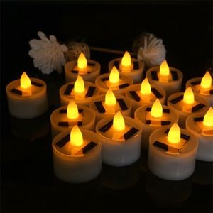 Ljus 6 stycken Solar Flameless LED Candles Fake Fliming Tea Lights Outdoor Garden Light Romantic Wedding Party Decoration 221010