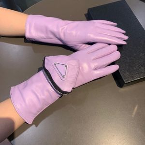 Women Designer Mitten Sheepskin Gloves Winter Luxury Genuine Leather Mittens Brands Purple Fingers Glove P Warm Cashmere Touch Screen Box