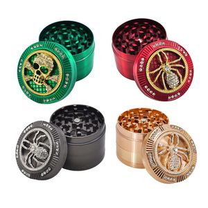 Diamant Animal Reting Herb Malare Spindel Frog Skull Leaf Metal Combination Tobacco Shredder Hand Mechanical Grinder 52mm 4-Piece