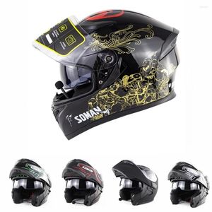 Capacetes de motocicleta Bluetooth capacete flip up visor lente dupla casco moto cool face face capacette preto modular