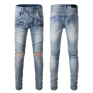 Мужчины дизайнерские джинсы Большие и высокие брюки с дырой джинсовой ткани для мужчины скинни -рок -байкер Slim Fit Blue Hip Hop Мужчина