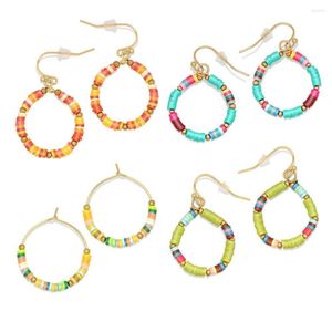 Hoop Earrings Boho Multicolor Fimo Polymer Clay Heishi Beads Earings Women Girl Orange Blue 3mm Bead Light Color Summer Surfer Jewelry