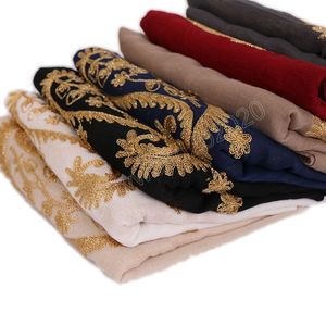 Paisley Cotton Hijab 자수 스카프 목도리 랩 무슬림 여성 히잡 복고도 여성 스카프 이슬람 아바야 파슈미나 민족 반다나