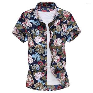 M￤ns casual skjortor ljust blommigt m￶nster digitalt tryck streetwear kort ￤rm skjorta sommar toppkvalitet bomull mjuk bekv￤ma m￤n m-7xl