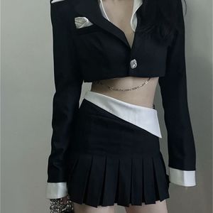 Платье с двумя частями Irabeezt Короткая юбка Set Summer Corean Fashion Blazer Tops Высокая талия плиссированная тренда 2 221010 221010