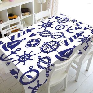 Table Cloth Nautical Navy Blue Anchor Wheel Rope Lighthouse Birthday Party Decor Sea Marine Cover Square Tablecloth
