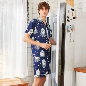 Ropa de dormir para hombres Samwestart, pijamas de seda teñida para hombres, trajes masculinos, pantalones cortos de manga corta para primavera y verano, ropa para el hogar, pijamas al por mayor para hombres