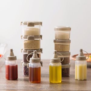 Storage Bottles 4pcs Set Mini Sauce Squeeze Bottle Seasoning Box Dressing Containers Portable Outdoor Barbecue Spice Jar Kitchen Accessories