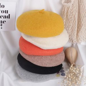 Hattar mode eleganta barn flickor ull basker hatt fast varm vinter för tjej barn 2022 målare mössa 16 färgkläder tillbehör