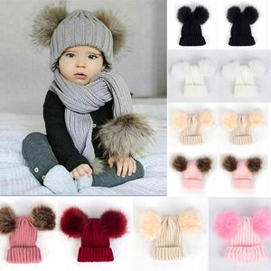 Baby Caps meninos chapéus coisas acessórios para crianças menino menino menino bebê infantil inverno de crochê quente chapéu de pele bolas de gorro CPA4305 B1011