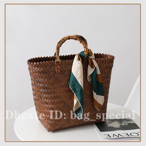 HBP New Vintage Portable Tote Bag Large Capacity Straw Woven Silk Scarf Vegetable Basket Woman