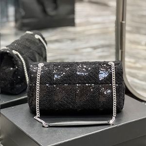 Party Clutch Handv￤skor Ny stil Black Bead Bag Evening Bag Fashionable Flip Chain Shoulder paljetter Middags￤ckar Shine Women's Fashion Tweed Purse