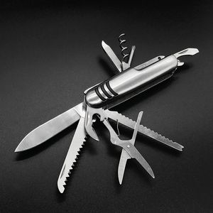 Outdoor-Gadgets EDC-Klapp-Multitool-Messer und Scheren mit Schlüsselanhänger Camping Edelstahl Silber