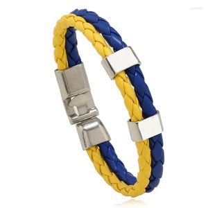 Pulseiras de link requintadas de couro trançado na pulseira nacional bandeira nacional europeu bacelete amarelo jóias azuis presentes unissex