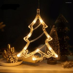 Stringhe Albero di Natale Stellato Fata Luce Stringa LED Campane Pupazzo di neve Decorazione per finestra Lampada a ventosa Luci sospese per le vacanze domestiche