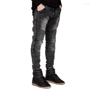 Män jeans män kläder denim byxor banan smal racer cyklist mode hiphop mager för