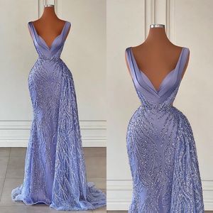 Sexy Prom Empire Mermaid Dresses Matte Satin Strap V-Neck Train Dress Sleeveless Custom Made Formal Dubai Evening Dress Sweep Plus Size Robes