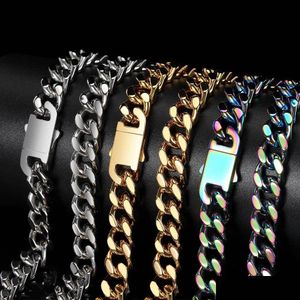 Chains Hip Hop Cuban Link Chain Necklace 18K Real Gold Plated Stainless Steel Jewelry For Men 6Mm 8Mm 10Mm 12Mm 14Mm 16Mm Drop Deliv Dhtu7