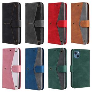 Hand Feeling Leather Wallet Cases For Samsung S24 Plus S23 Ultra A05 A05S A15 A35 A55 A14 5G A73 Hybrid Contrast Color ID Holder Hit Flip Cover Business Phone Pouch