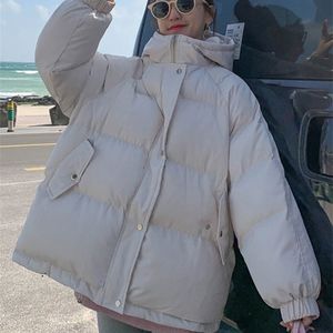 Womens Down Parkas Circyy Winter Jacket Women Clothes Beige Hooded Coat Parkas Thick Loose Casual Ladies Oversize Outerwear Puffer Fashion Jacket 221010