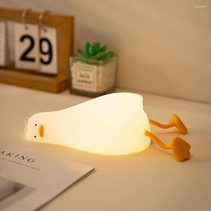 Nachtlichter niedliche Ente LED LED Leuchte USB wiederaufladbare Cartoon Silicon Lampe Klopfen Schalter Kinder Kinder Schlafzimmer Dekoration Geburtstagsgeschenk