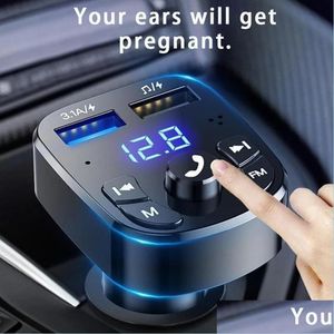 Bluetooth Car Kit Bluetooth Version 5.0 Fm Transmitter Car Player Kit Charger Quick Qc3.0 Dual Usb Voltmeter Aux In/Out Dc 12/24V D Dha6I