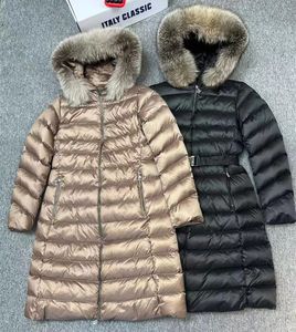 Piumini invernali neri da donna Fulmar Designer Cappotto verde Pelliccia di volpe Parka con cappuccio Caldo antivento