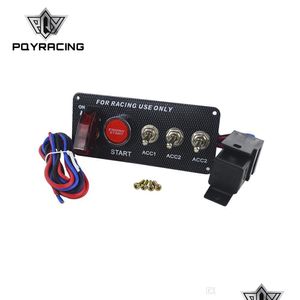 Tändbrytare PQY Racing - Start Push -knapp LED TOGGLE COBAR FIBER CAR 12V Tändbrytare Panelmotor PQY -QT313 Drop Delivery 2 DHSAV