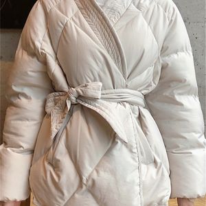 Womens Down Parkas Hzirip Design Kvinnor Vinter Solid Sashes Coat Kvinnliga tjocka högkvalitativa studenter Outwear Sweet Office Lady Warm Jacket 221010