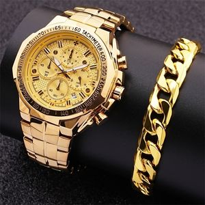 ساعة معصم Relogio Maschulino Wrist الساعات الرجال أفضل العلامة التجارية الفاخرة Wwoor Golden Chronograph Gold Big Male Wristwatch Man 221010