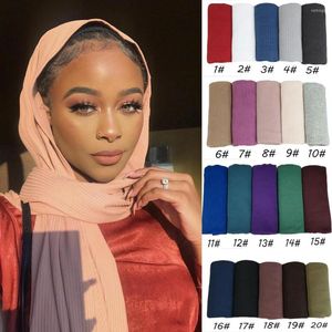 Etnisk kläder Bomullshalsduk Muslimska kvinnor veckade rand Huvudduken Kvinnlig elasticitet Jersey Shawl Arab Islam Hijab Scarves