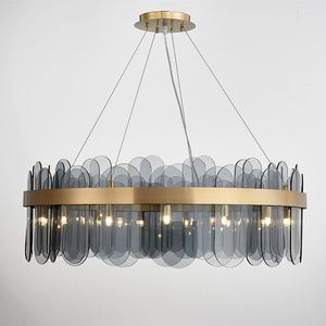 Pendelleuchten, modern, minimalistisch, kreativ, für Wohnzimmer, Kronleuchter, nordisches Licht, Luxus, Designer, rauchgrau/weiß, Glas, Schlafzimmer, Arbeitszimmer, LED