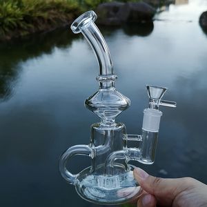 Ship By Sea 7 Inch Hookahs Klein Tornado Recycler Glass Bongs 5mm Thick Water Pipes Clear Bent Type Dab Rigs With 14mm Joint With Bowl