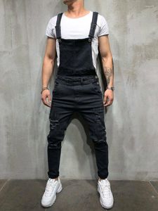 M￤ns byxor 2022 Fashion Men's Distressed Denim Carpenter Overalls Bib Jumpsuits Moto Biker Jean Suspender Byxor