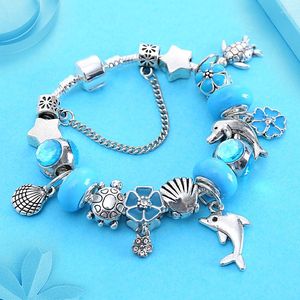 Bracelets de charme bracelet en émail de style bleu bracelet vintage vintage argent océan dohin perles bracelets pulseira féminina