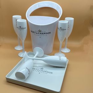 Schwarz-weißes Acryl-Champagnerglas und Eiskübel-Set