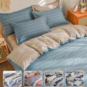 Set biancheria da letto Set biancheria da letto in cotone 100% semplice e confortevole 4 pezzi 1 copripiumino 2 federe 1 lenzuolo morbido traspirante per singolo o coppia 221010