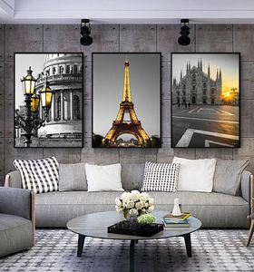 Canvas M￥lning Modern Building Landscape Wall Art Pictures m￥lningar Paris Eiffel Tower Poster f￶r vardagsrum V￤ggdekorativ heminredning