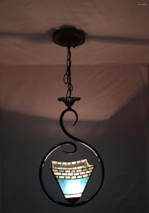 Lâmpadas pendentes mediterrâneas semi retro de ferro de ferro iluminação de vidro de vidro de vidro Candelador de quarto de estudo