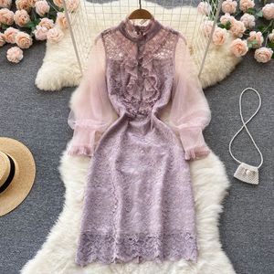 Korean version gentle wind new style dress agaric lace heavy industry lace embroidery design sense gauze skirts