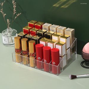 Boîtes de rangement Boîte à lèvres de grande taille Boîte d'affichage de vernis à ongles cosmétique Boîte d'organisateur 24 Grilles Organisateur de maquillage en acrylique