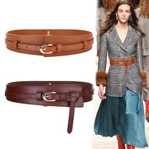 Belts Wide Cummerbund Women's Cummerbunds Knot Real Leather Waistbands For Dress Decorate Waist Belt Coat Accessories G221010