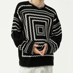 Men's Sweaters Men's Menswear 2022 Autumn Winter Korean Loose Pullover Sweater Geometric Pattern Round Neck Kinttwear Tops 9Y9055