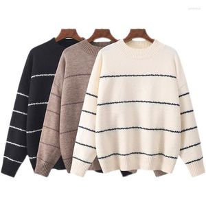 Kadın Sweaters Noble Cool Güzel Dinişli Kazak Kadınlar 2022 Sonbahar ve Kış Retro Kore tarzı çizgili gevşek tembel