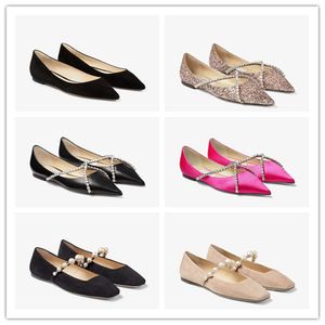 Designer pumpar kvinnor klär skor lyxiga Romy Ade Genevi Flat Leather Pointy Toes Flats EU35-43 med låda